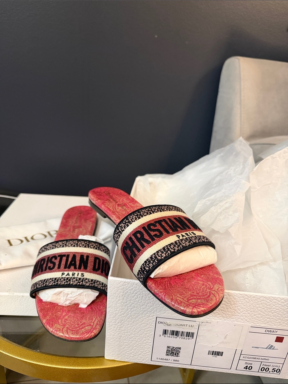 Dior Red and Black Christian Dior Slide Sandals